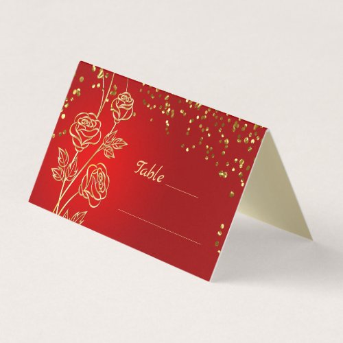 Gold Rose Confetti Table Folded Card