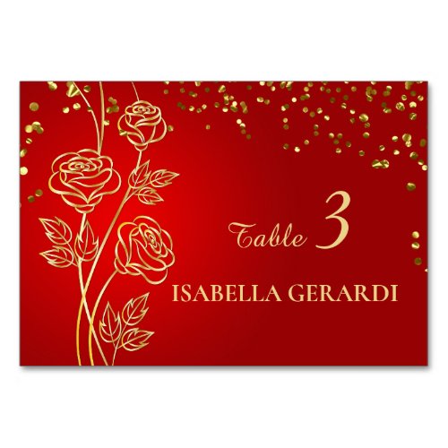 Gold Rose Confetti  Table Place Card