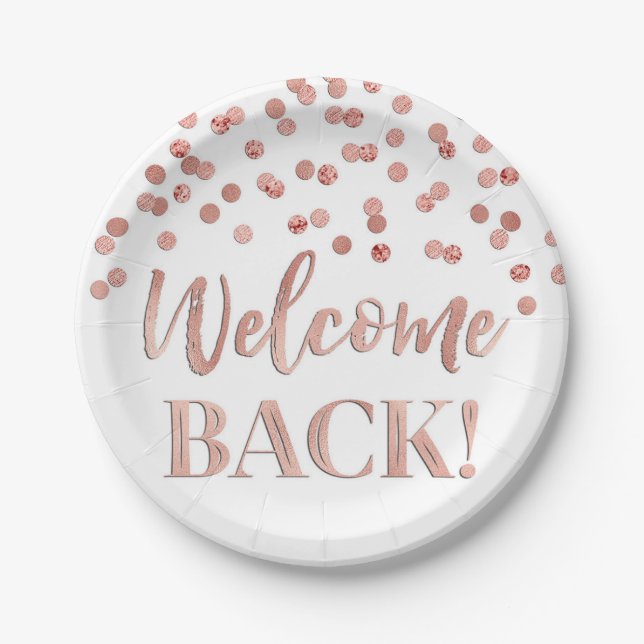 Gold Rose Confetti Welcome Back Paper Plates (Front)