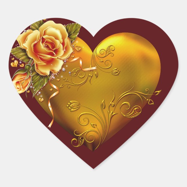 Gold Rose Decorative Heart Sticker (Front)