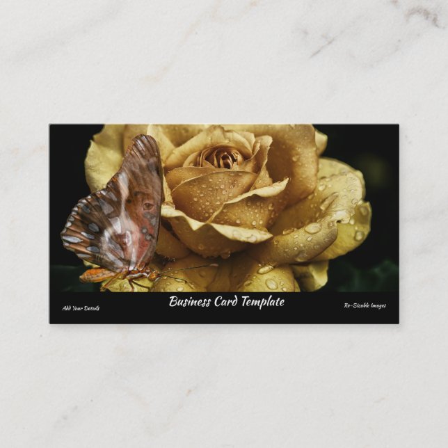 Gold Rose Dog Wings Butterfly Business Card (Front)