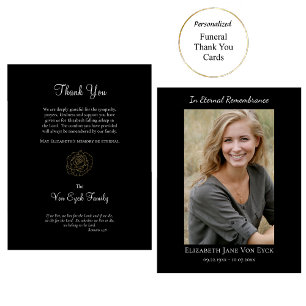 Gold Rose Elegant Photo Orthodox Memorial Thank You Card