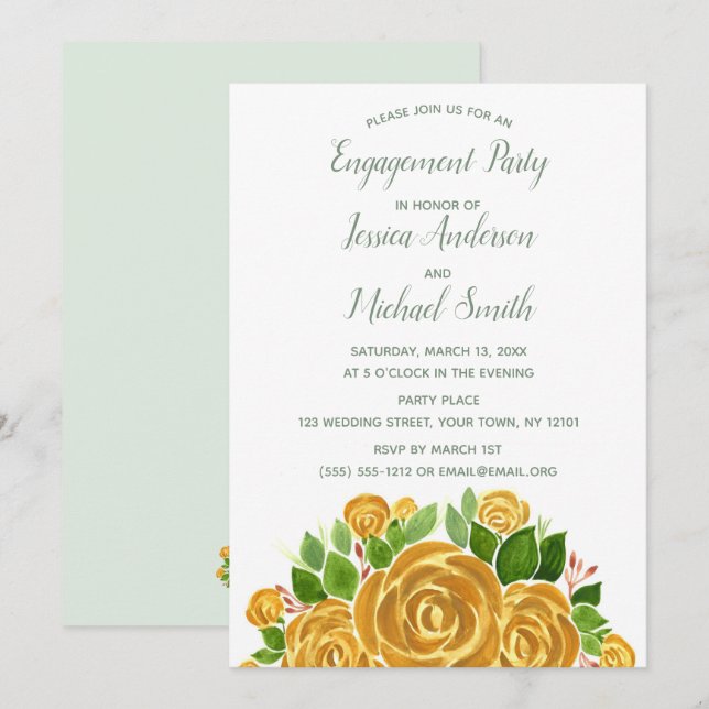 Gold Rose Engagement Party Invitation (Front/Back)