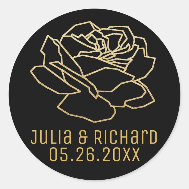Gold Rose Flower with names Classic Round Sticker (Front)