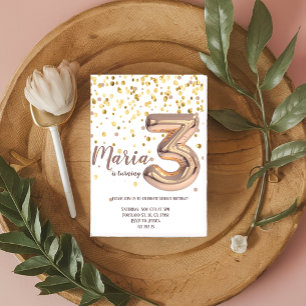 Gold Rose Foil Balloon Confetti Birthday Invitation