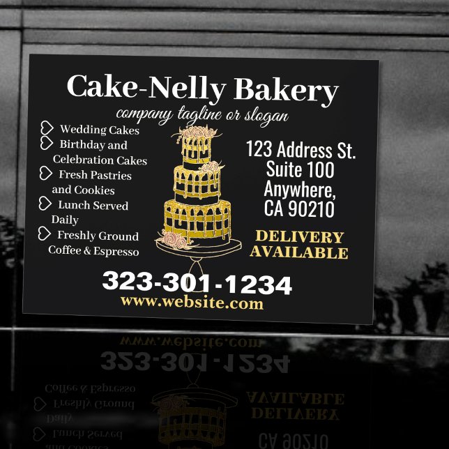 Gold, Rose G, Glitter Bakery Cake Magnetic Black Car Magnet (Creator Uploaded)