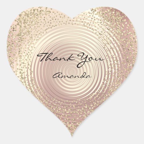 Gold Rose Glitter Beauty Name Glass Heart Thank Heart Sticker