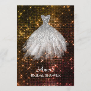 *~* Gold Rose Glitter Bridal Dress Gown Shower Invitation