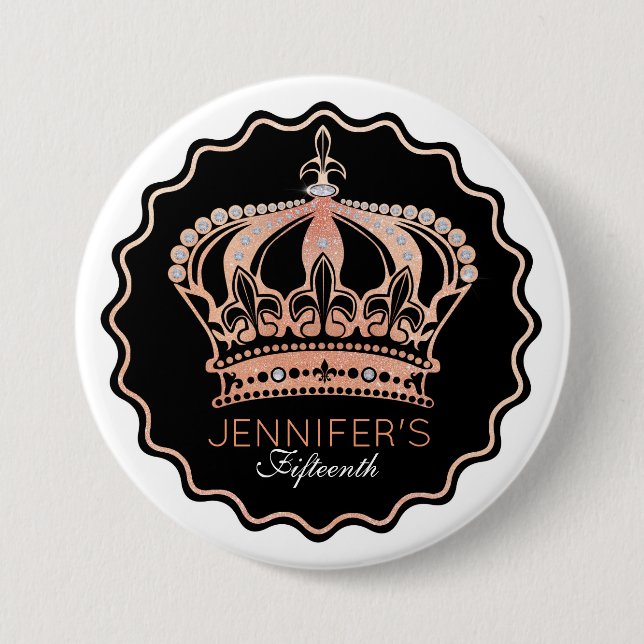 Gold Rose Glitter Crown for your birthday Pinback Button (Front)