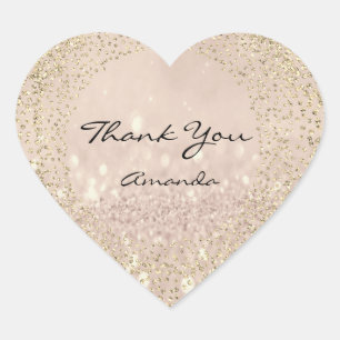 Gold Rose Glitter Name Blush Pink Heart Thank Heart Sticker