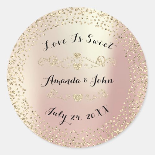 Gold Rose Glitter Save the Date Love is Sweet Classic Round Sticker