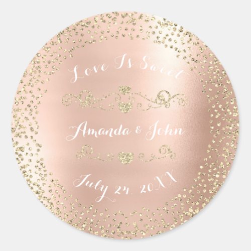 Gold Rose Glitter Save the Date Love is Sweet Glam Classic Round Sticker