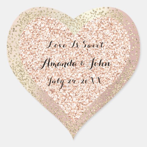 Gold Rose Glitter Save The Date Love is Sweet Heart Sticker
