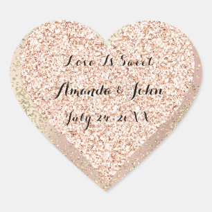 Gold Rose Glitter Save The Date Love is Sweet Heart Sticker