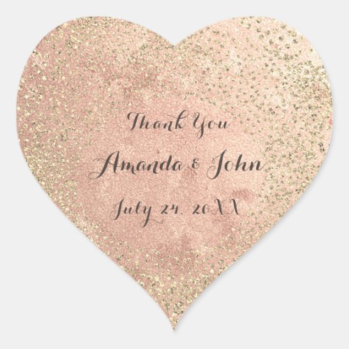Gold Rose Glitter Save The Date Thank You Name Heart Sticker