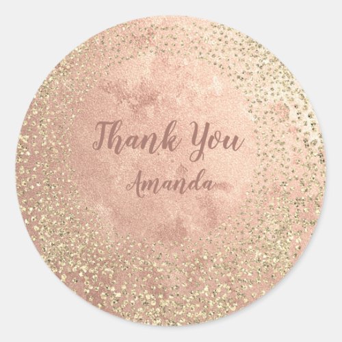 Gold Rose Glitter Skinny Blush Lux Name Thank You Classic Round Sticker