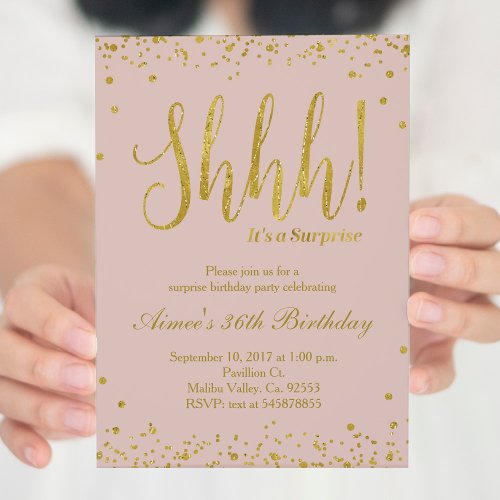 Gold  Rose Gold Birthday Party Invitation