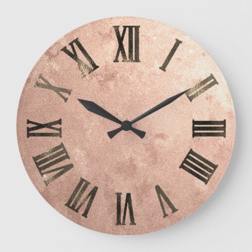 Gold Rose Gold Copper Grungy Bronze Roman Numers Large Clock