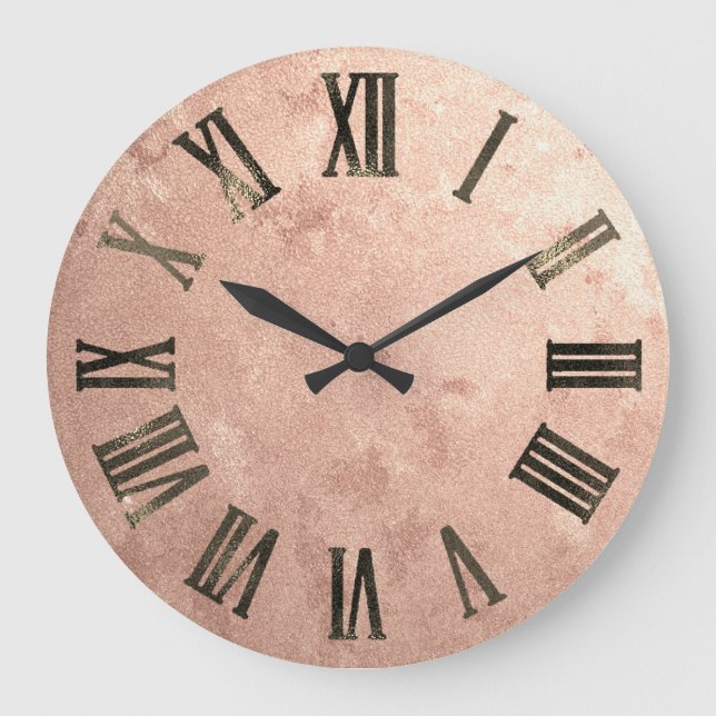 Gold Rose Gold Copper Grungy Bronze Roman Numers Large Clock (Front)