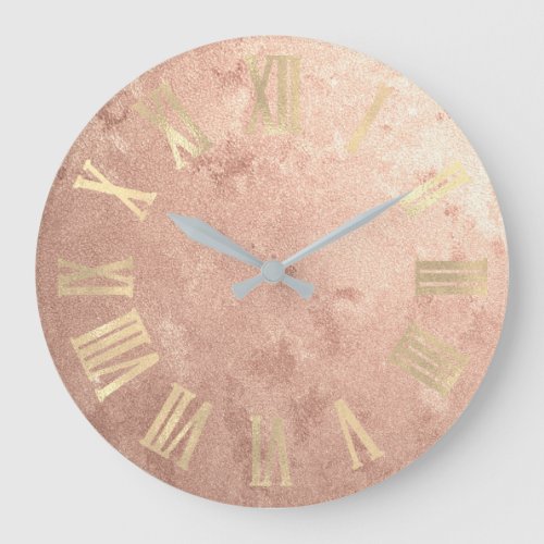 Gold  Rose Gold Copper Grungy Roman Numers Large Clock