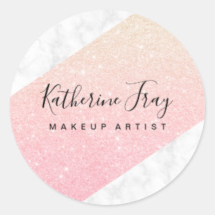 Gold rose gold glitter white marble makeup classic round sticker