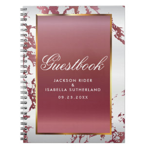 Gold, Rose Gold Marble & White Satin - Guestbook Notebook