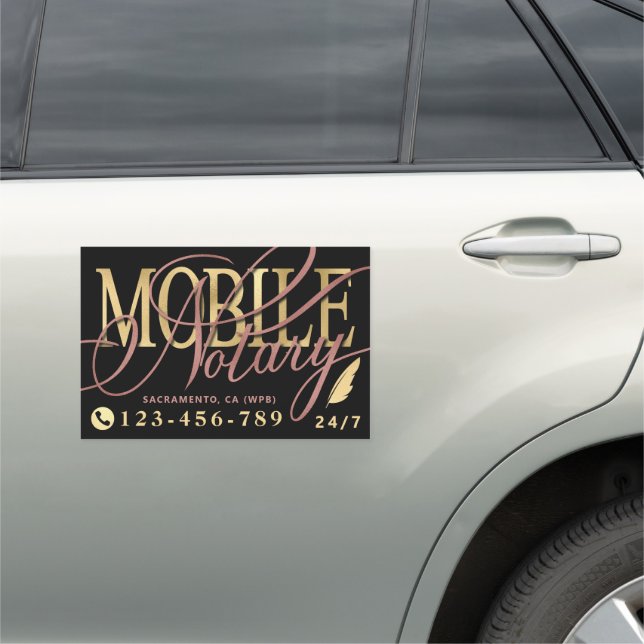 Gold & Rose Gold Modern Mobile Notary   Car Magnet (In Situ)