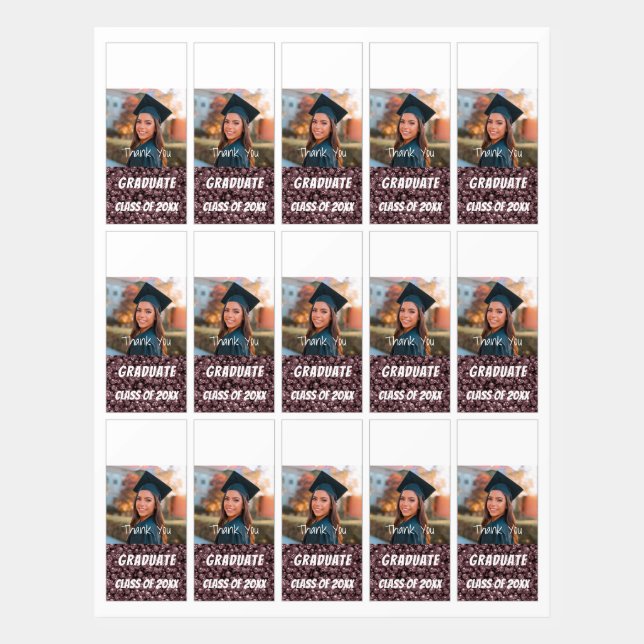Gold Rose Gold Pebbles with One Graduate Photo Her Hershey's Miniatures (Sticker Sheet)