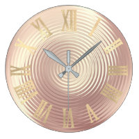 Gold  Rose Gold Silk Pink Peach Glass Roman Numers Large Clock