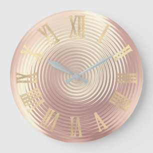 Gold Rose Gold Silk Pink Peach Glass Roman Numers Large Clock