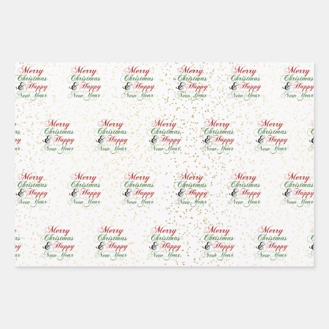 Gold | Rose Gold | Silver Glitter Merry Christmas  Wrapping Paper Sheets (Front)