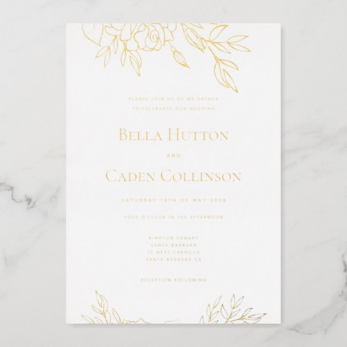 Gold Rose  Greenery Wedding Invitation Foil Card