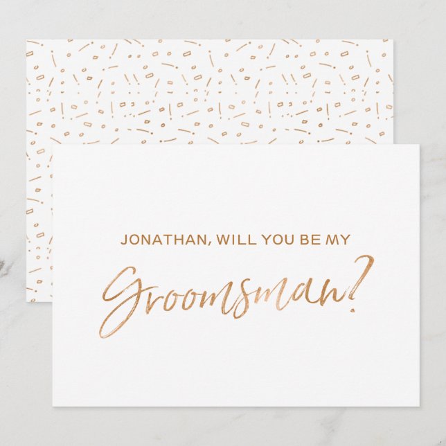 Gold Rose Hand lettered "Will you be my groomsman" Invitation (Front/Back)