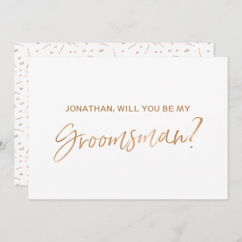 Gold Rose Hand lettered Will you be my groomsman Invitation