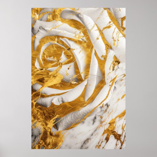 Gold rose in white marble By Jean_Claude Poster