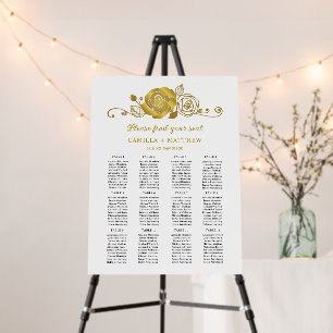 Gold Rose Leaves Swirls Wedding Seating Chart Foam Board