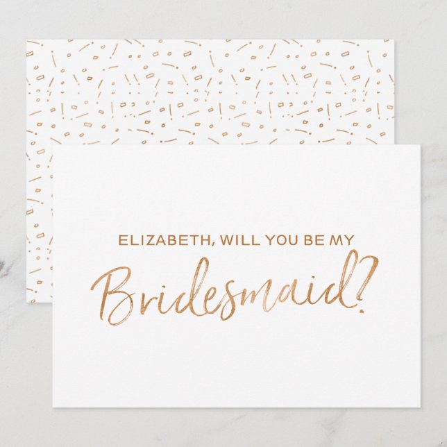 Gold Rose Lettered "Will you be my bridesmaid" Invitation (Front/Back)