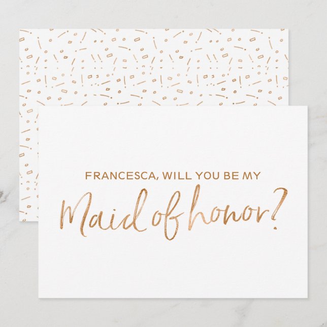 Gold Rose Lettered "Will you be my maid of honor" Invitation (Front/Back)
