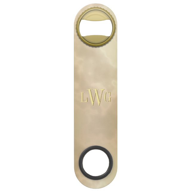 Gold Rose Marble and Bottle Cap Monogram Bar Key (Front)