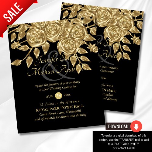Gold Rose Metallic Wedding Invitations