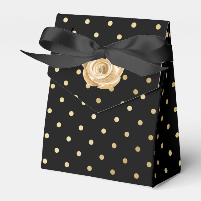 Gold Rose on Black Favor Box (Front Side)