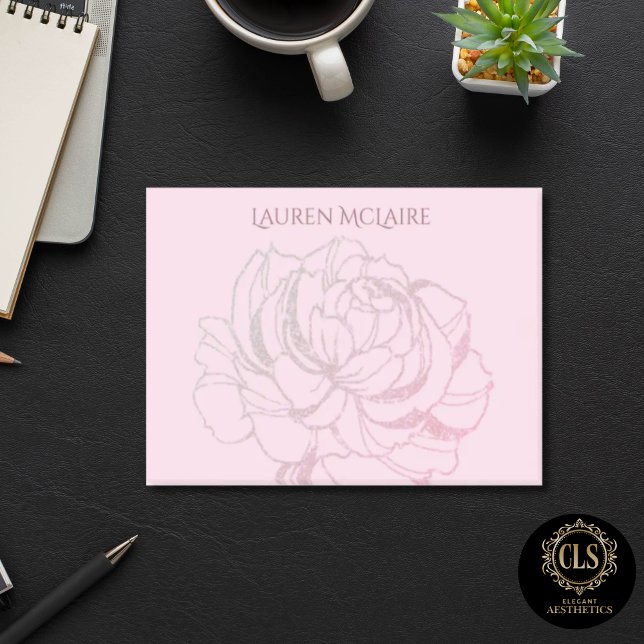 Gold Rose on Pink Elegant Name Notes  (Notes - Rose Gold Blush Monogram Name)