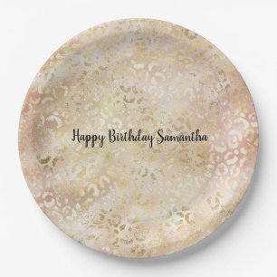 Gold Rose Pink Leopard Print Paper Plates