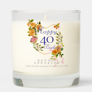 Gold Rose Ribbon 40th Birthday Scented Candle