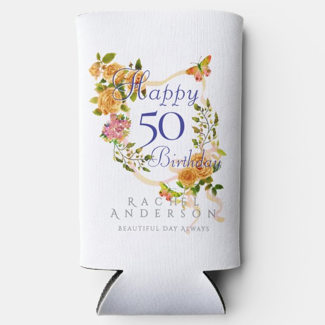 Gold Rose Ribbon 50th Birthday Cooler (Front)