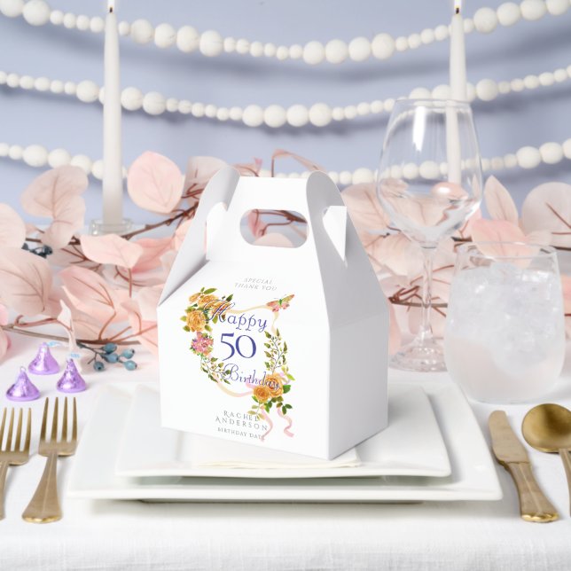 Gold Rose Ribbon 50th Birthday  Favor Boxes (Wedding)