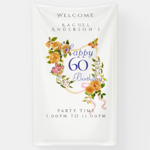 Gold Rose Ribbon 60th Birthday Banner