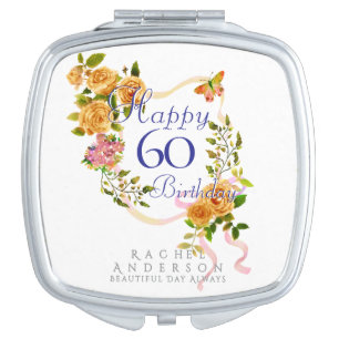 Gold Rose Ribbon 60th Birthday Compact Mirror