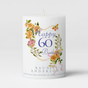 Gold Rose Ribbon 60th Birthday Pillar Candle