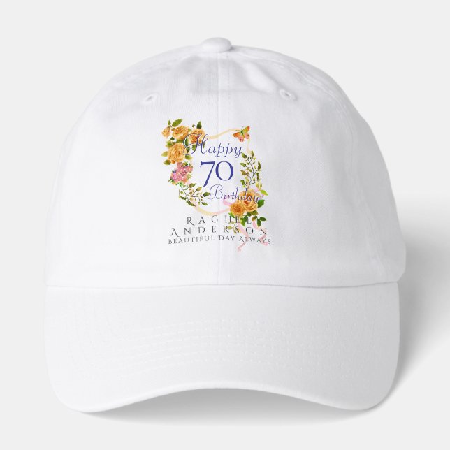 Gold Rose Ribbon 70th Birthday Hat (Front)